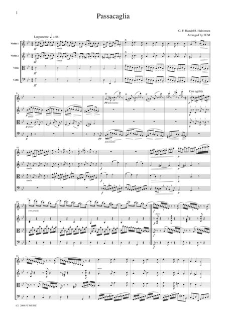 Handel/Halvolsen  Passacaglia, For String Quartet, CH108